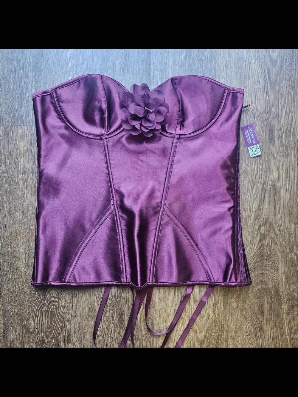 New Womens L Purple Silky Shiny Satin Flower Adore Me Corset Lingere Witchy Sexy